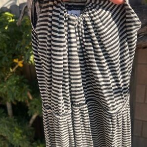 Striped Black and Gray Strappy Maxi Dress
